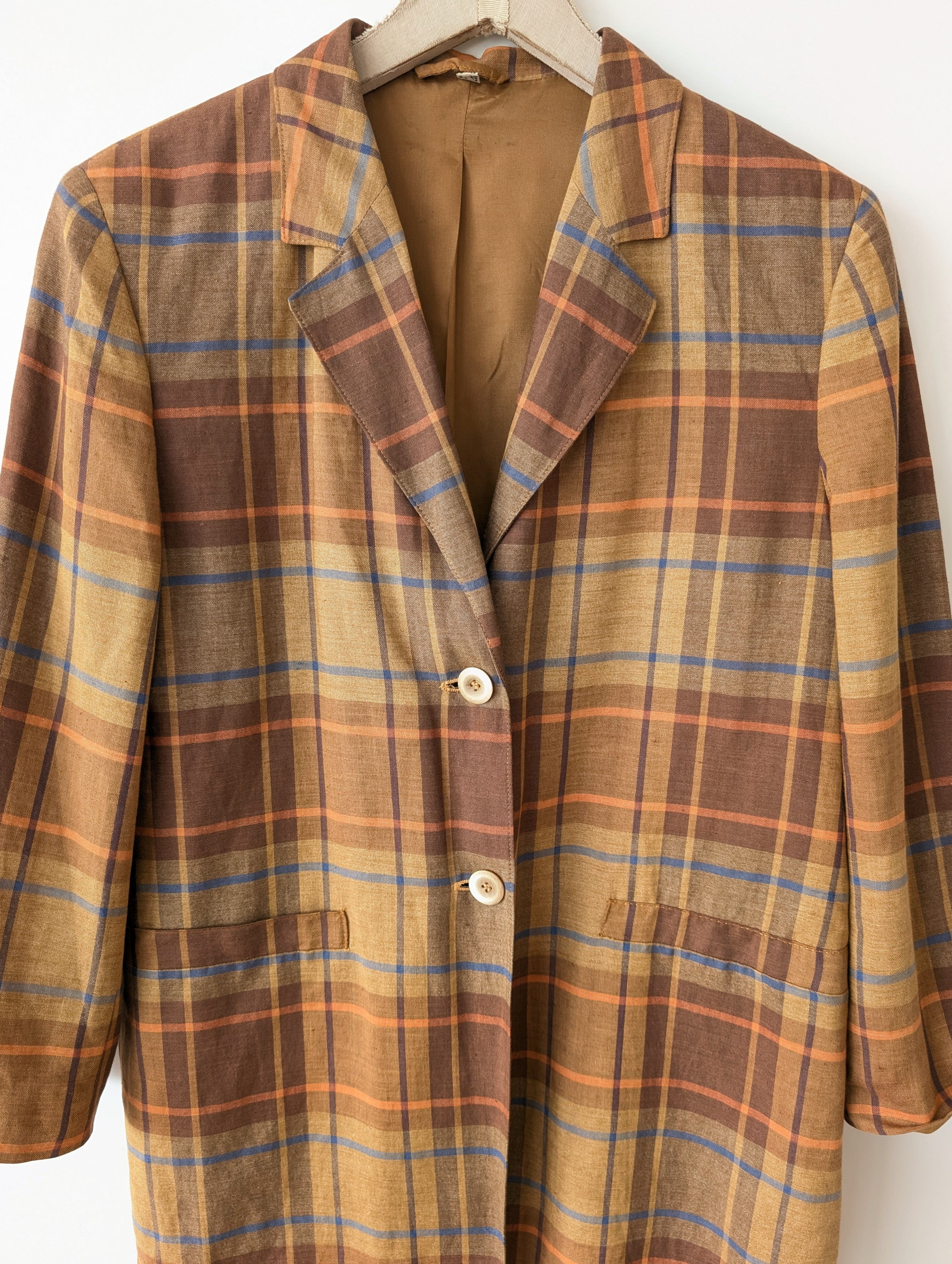 Blazer Leinen Karo Tartan 90s Braun Orange (M-L)