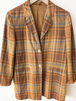 Lade das Bild in den Galerie-Viewer, Blazer Leinen Karo Tartan 90s Braun Orange (M-L)
