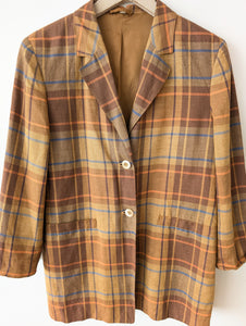 Blazer Leinen Karo Tartan 90s Braun Orange (M-L)