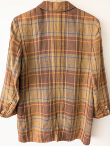 Blazer Leinen Karo Tartan 90s Braun Orange (M-L)