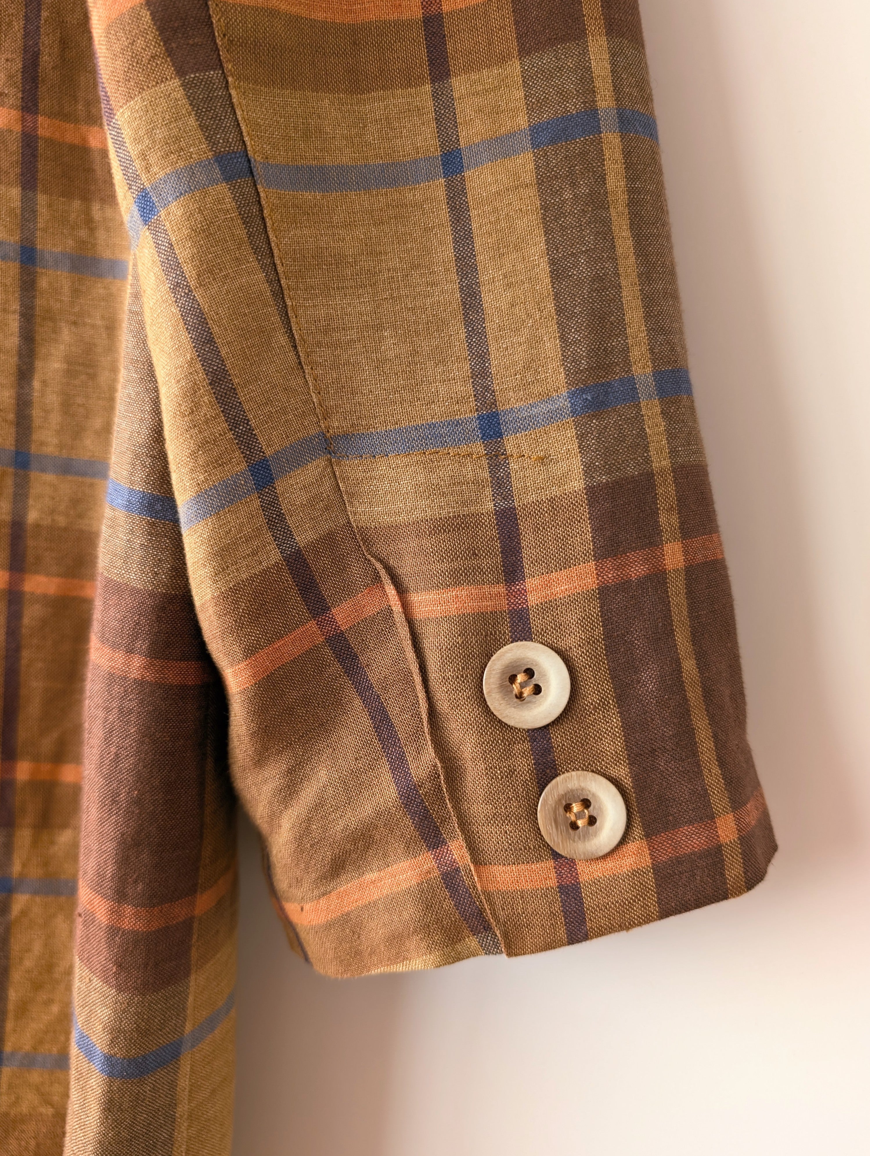 Blazer Leinen Karo Tartan 90s Braun Orange (M-L)