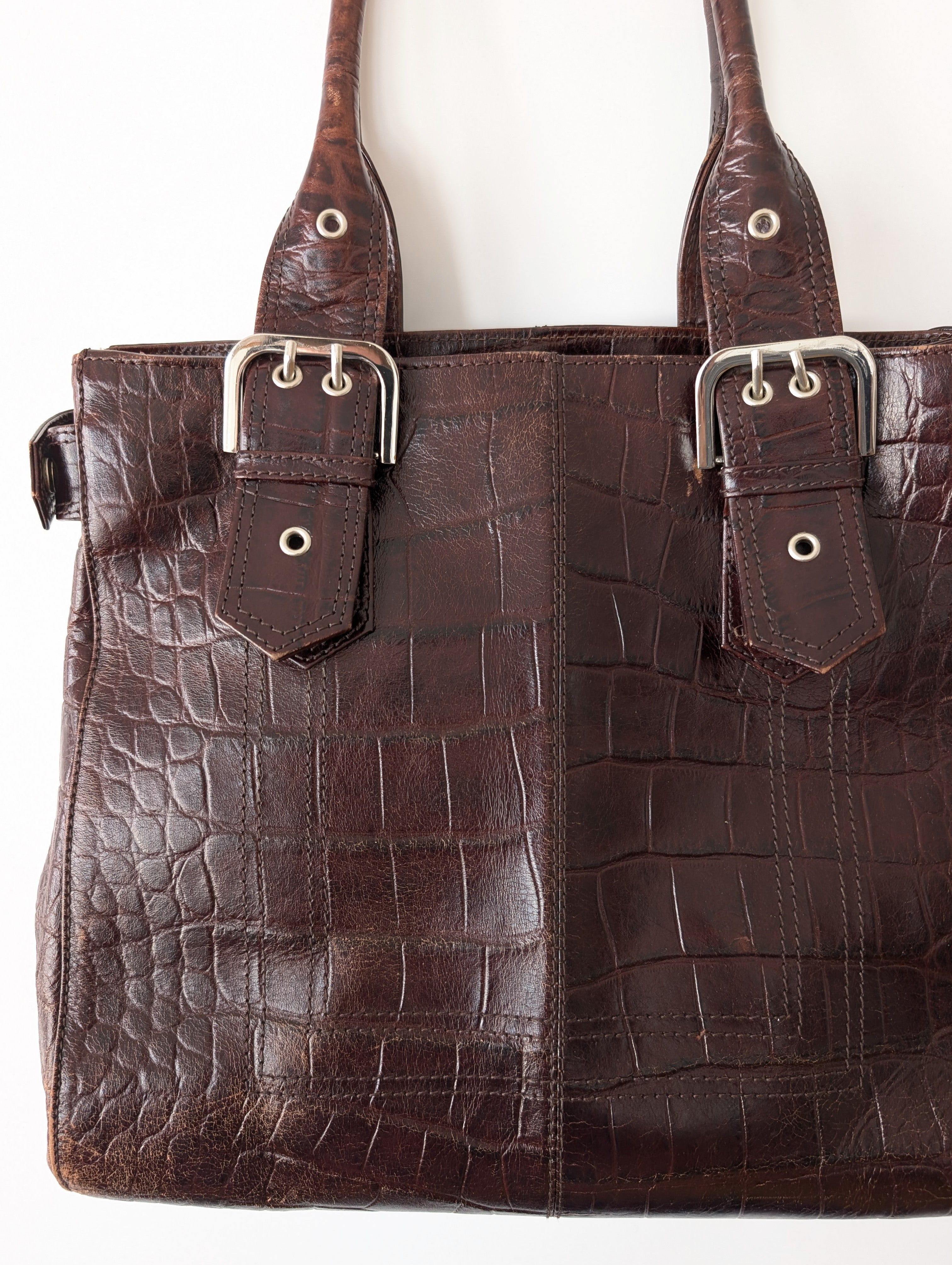 Ledertasche Shopper 90s Kroko Grunge