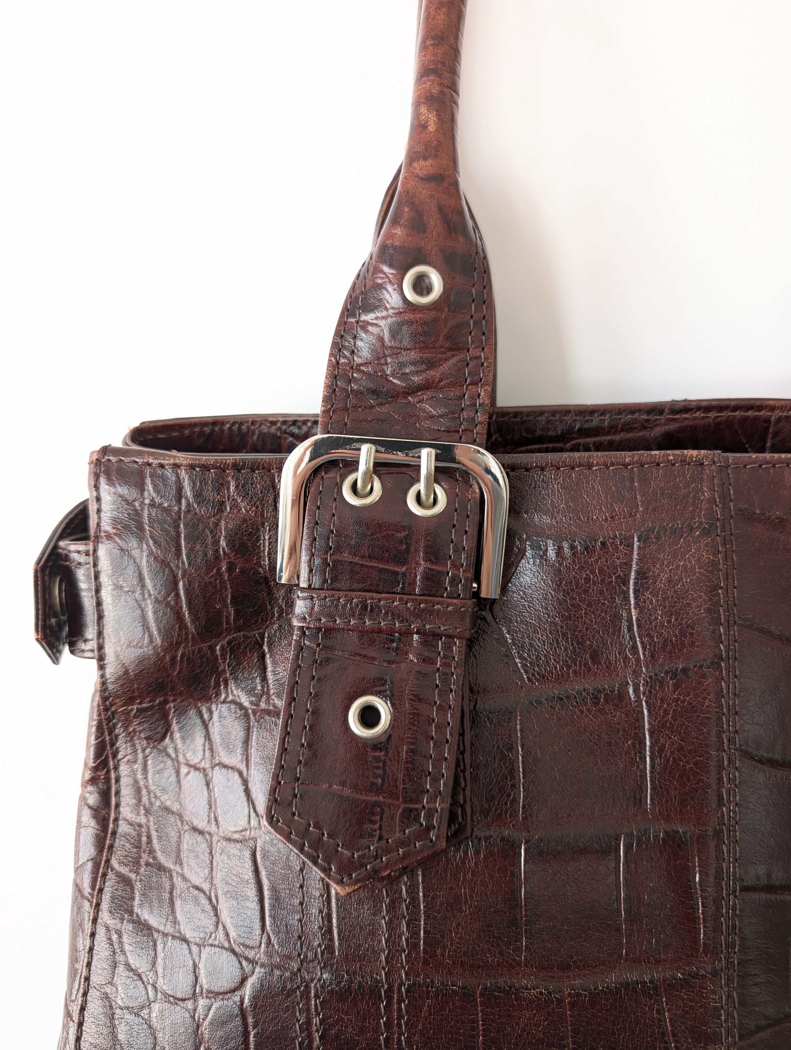 Ledertasche Shopper 90s Kroko Grunge
