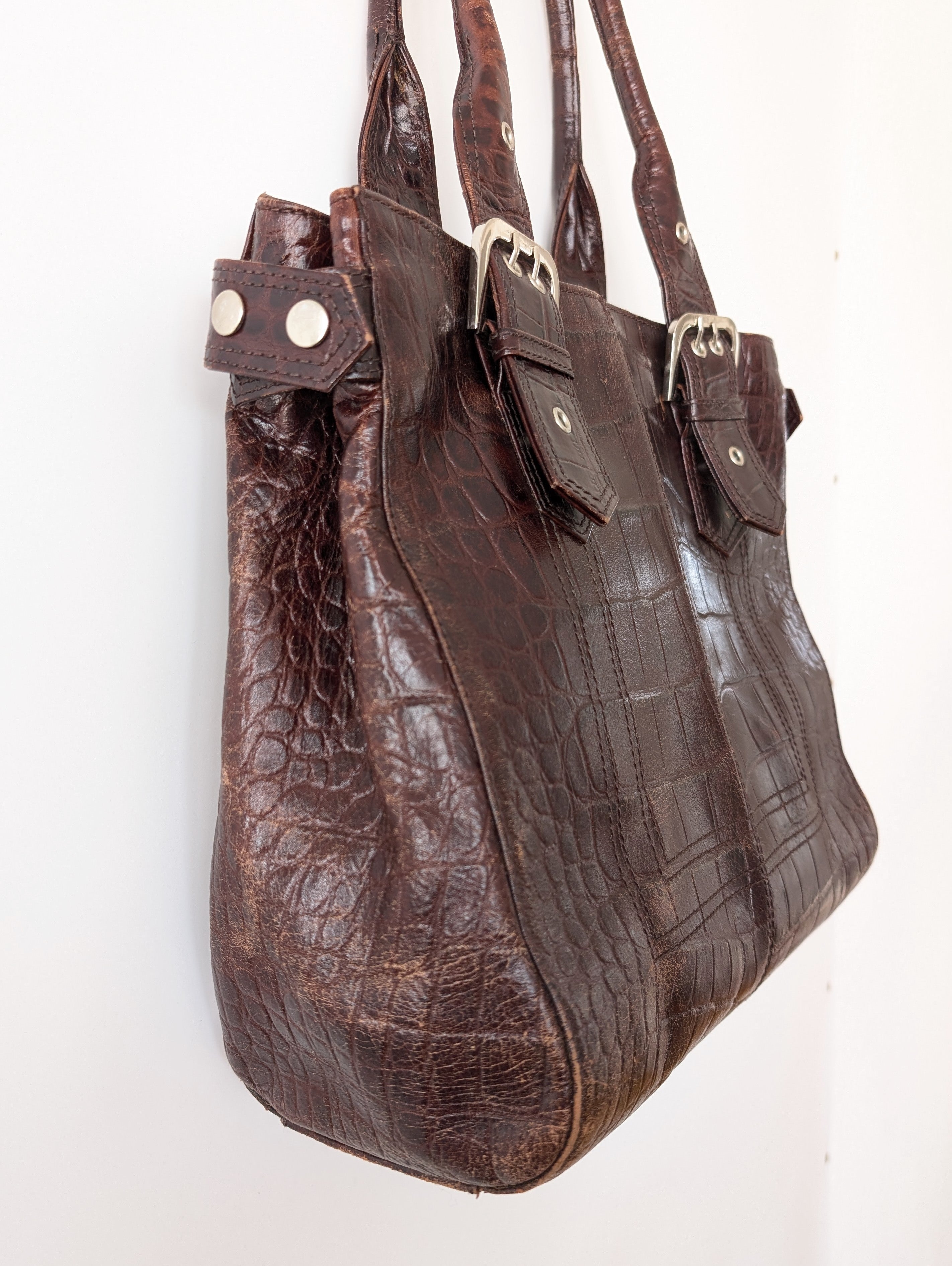 Ledertasche Shopper 90s Kroko Grunge