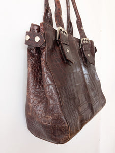 Ledertasche Shopper 90s Kroko Grunge
