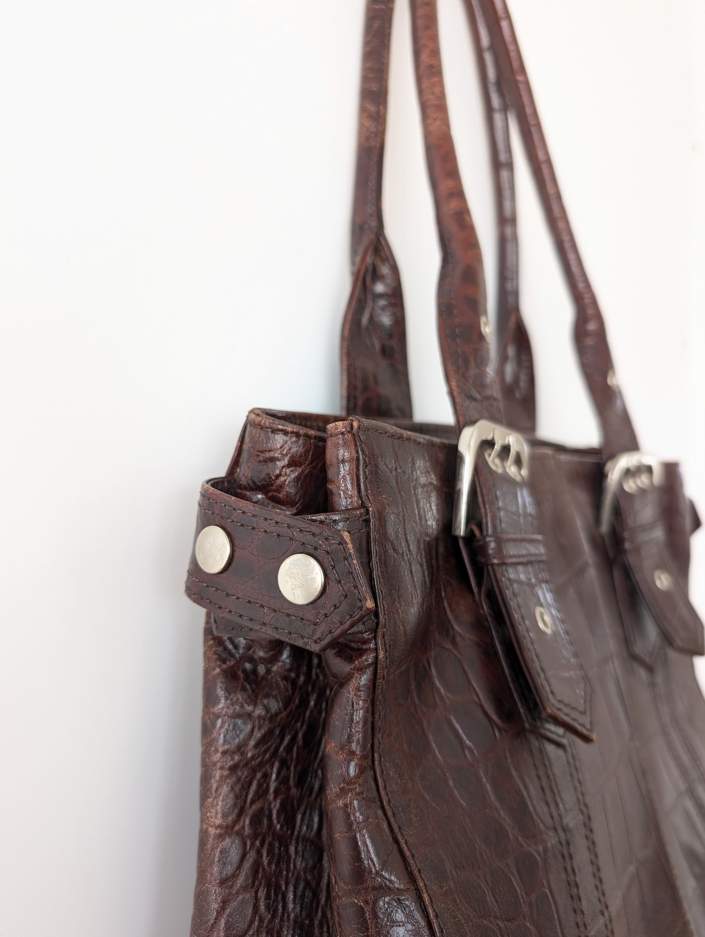Ledertasche Shopper 90s Kroko Grunge
