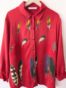 *Kupferseide* Bluse 80s Feder Print (XL)