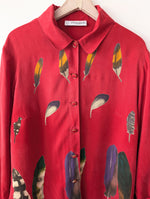 Lade das Bild in den Galerie-Viewer, *Kupferseide* Bluse 80s Feder Print (XL)
