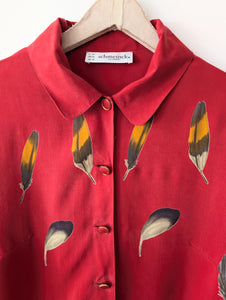 *Kupferseide* Bluse 80s Feder Print (XL)