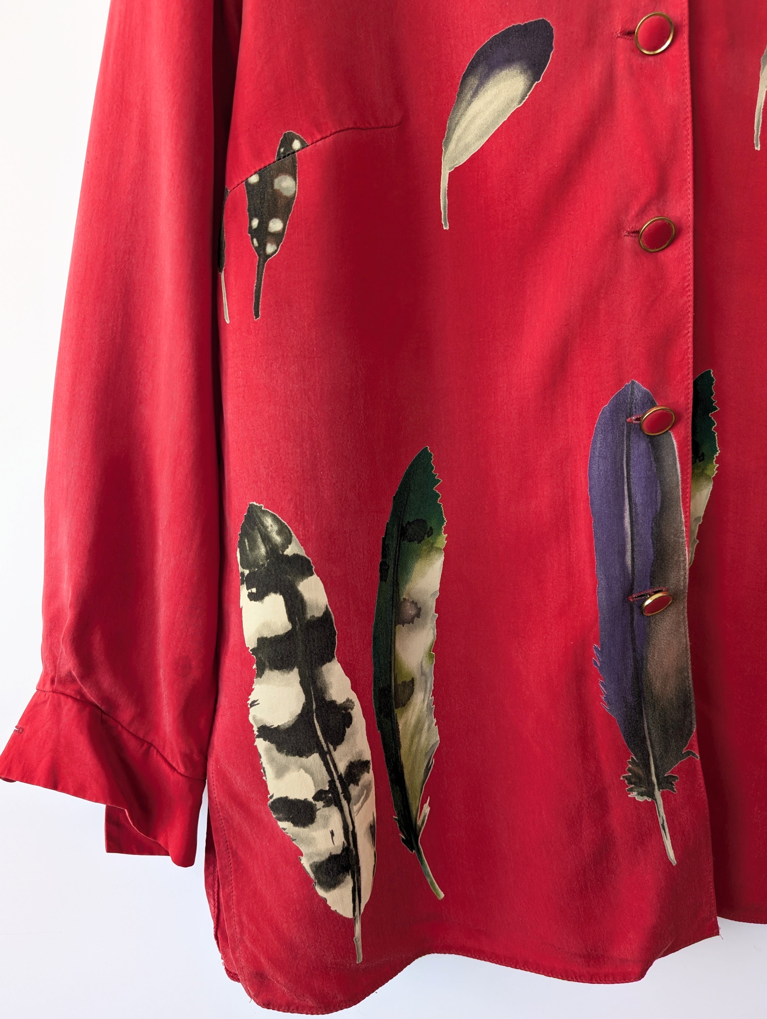 *Kupferseide* Bluse 80s Feder Print (XL)