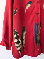 Lade das Bild in den Galerie-Viewer, *Kupferseide* Bluse 80s Feder Print (XL)

