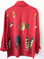 Lade das Bild in den Galerie-Viewer, *Kupferseide* Bluse 80s Feder Print (XL)
