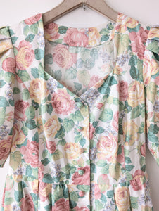 RARE Kleid Dirndl Folklore 80s Romantic Rose (M-L)
