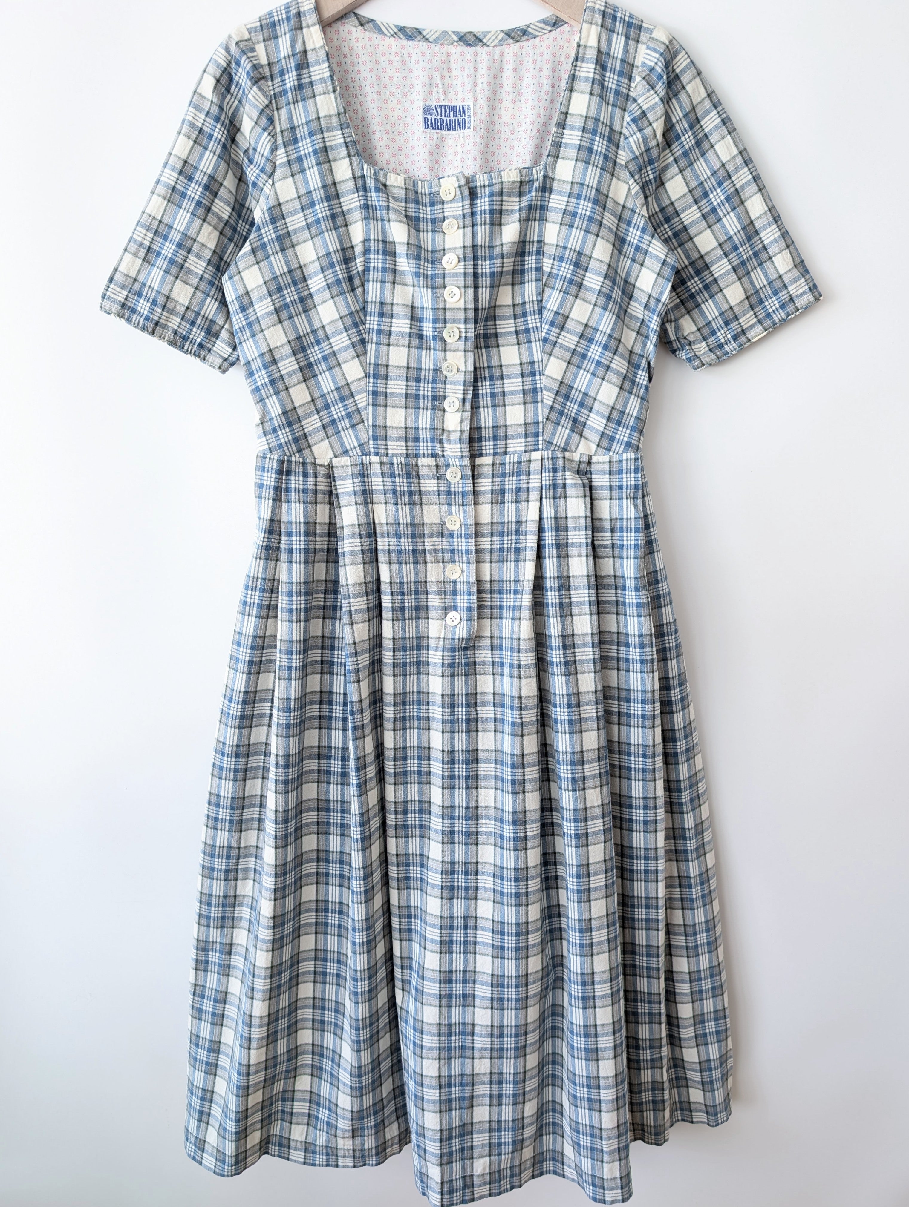 Kleid Dirndl Folklore Karo Gingham Blau (M-L)