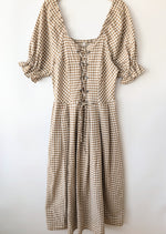 Lade das Bild in den Galerie-Viewer, Kleid Dirndl Folklore 80s Karo Braun Weiß (XL)
