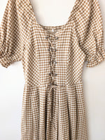 Lade das Bild in den Galerie-Viewer, Kleid Dirndl Folklore 80s Karo Braun Weiß (XL)
