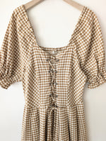 Lade das Bild in den Galerie-Viewer, Kleid Dirndl Folklore 80s Karo Braun Weiß (XL)
