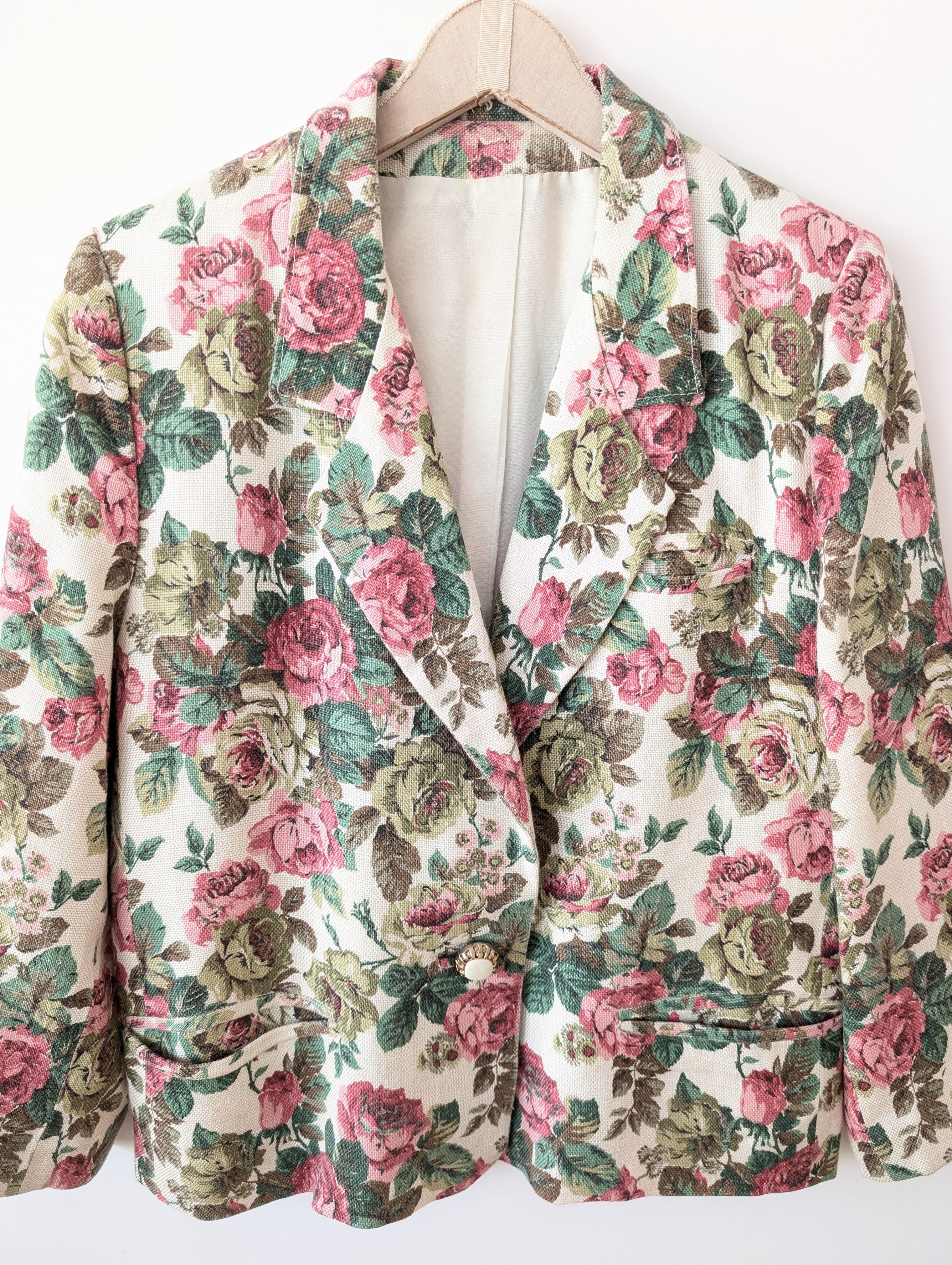 *Leinen* Blazer Folklore Rosen Print Handmade (L)