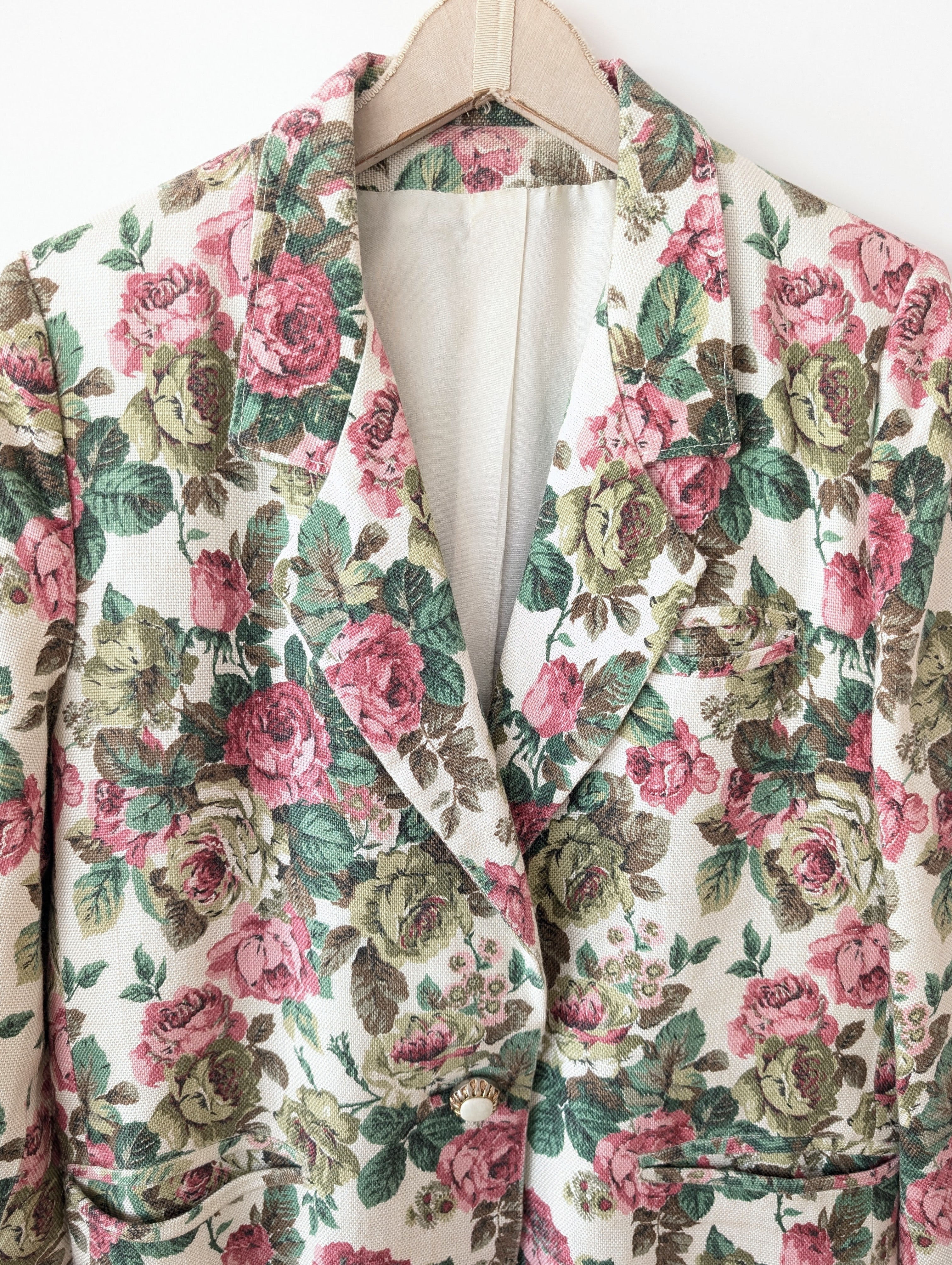*Leinen* Blazer Folklore Rosen Print Handmade (L)