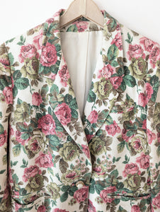 *Leinen* Blazer Folklore Rosen Print Handmade (L)