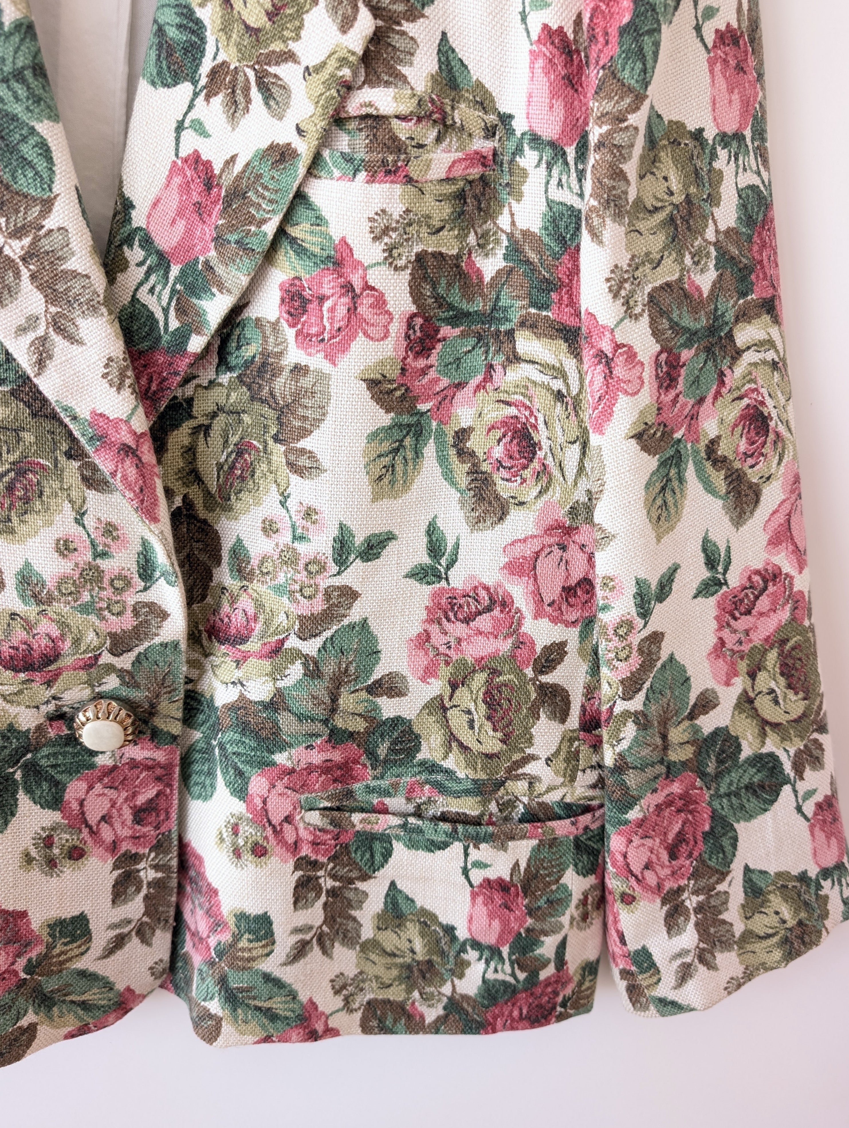 *Leinen* Blazer Folklore Rosen Print Handmade (L)
