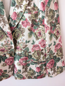 *Leinen* Blazer Folklore Rosen Print Handmade (L)