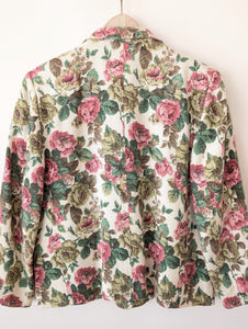 *Leinen* Blazer Folklore Rosen Print Handmade (L)
