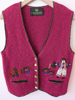 Lade das Bild in den Galerie-Viewer, *Giesswein* Weste Pink Folklore Stick Wolle (M-L)
