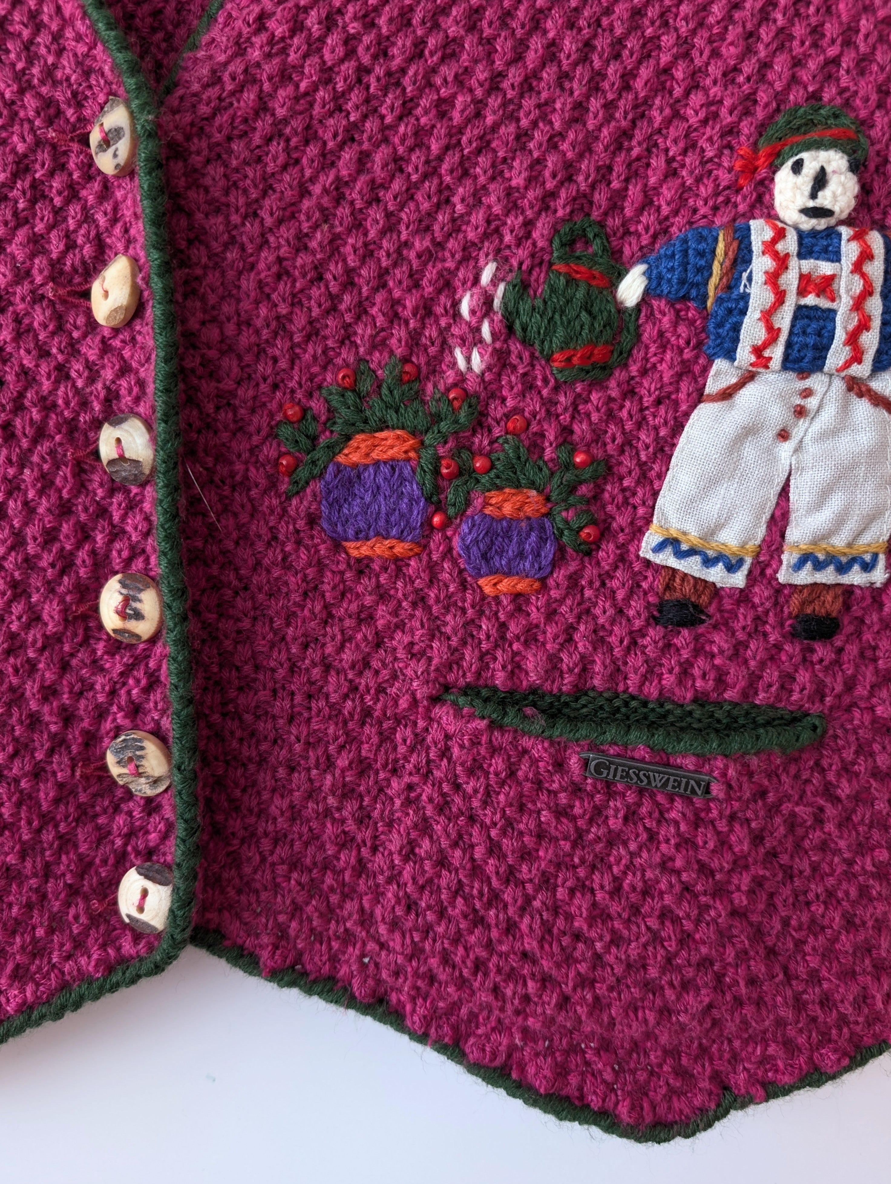 *Giesswein* Weste Pink Folklore Stick Wolle (M-L)