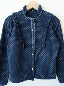 Bluse Folklore Dunkelblau Rüschen (S)