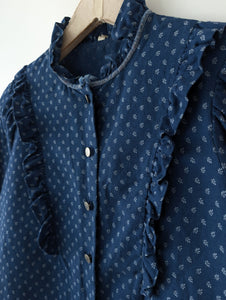 Bluse Folklore Dunkelblau Rüschen (S)