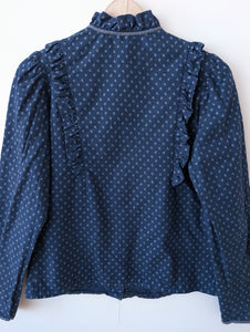 Bluse Folklore Dunkelblau Rüschen (S)