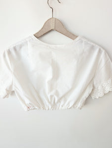 Dirndl Bluse 80s Lochspitze Kurzarm (S-M)