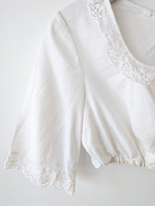 Dirndl Bluse 80s Lochspitze Leinen (M-L)