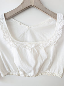 Dirndl Bluse 80s Lochspitze Leinen (M-L)