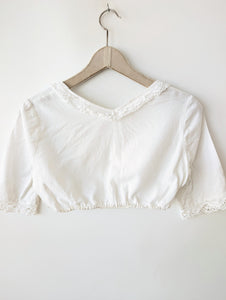 Dirndl Bluse 80s Lochspitze Leinen (M-L)