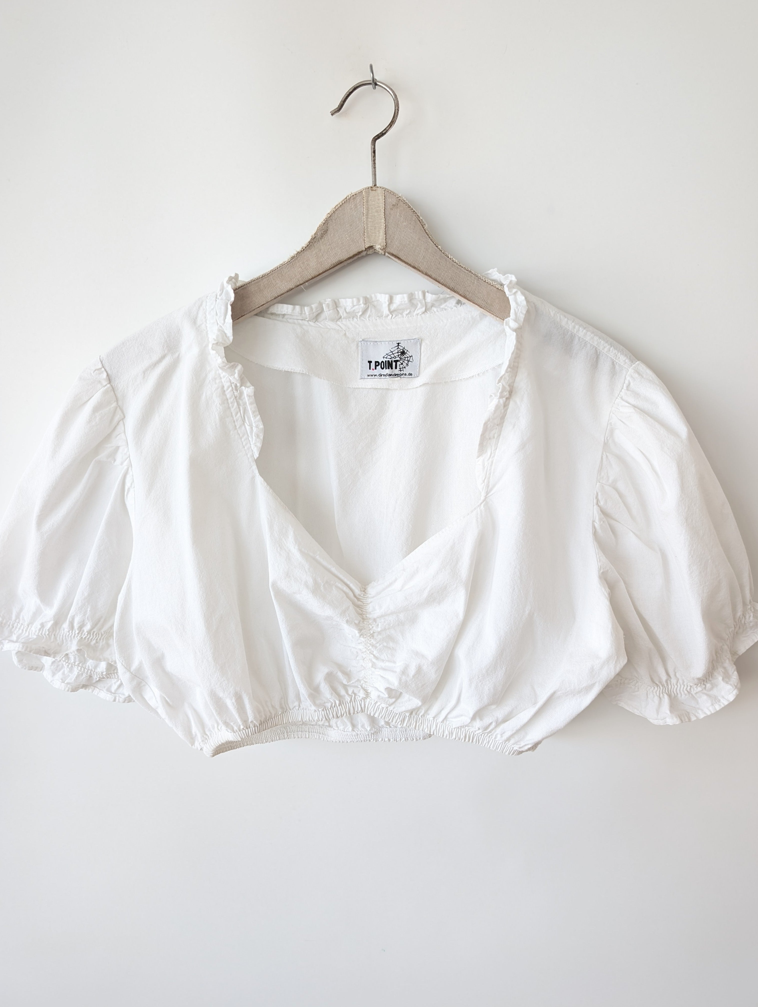 Dirndl Bluse 80s Rüschen Ballonärmel (XL)