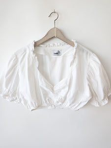 Dirndl Bluse 80s Rüschen Ballonärmel (XL)