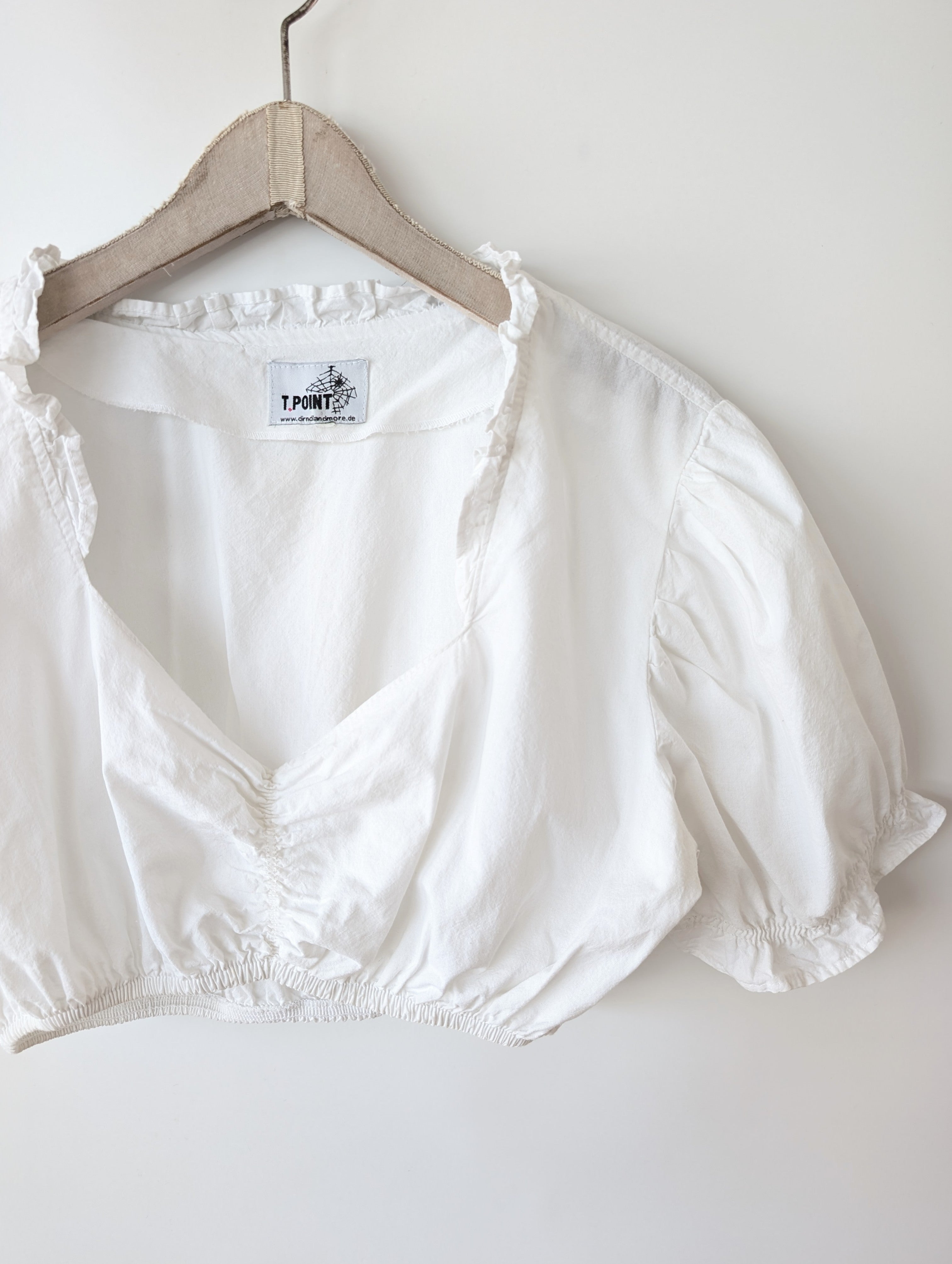 Dirndl Bluse 80s Rüschen Ballonärmel (XL)