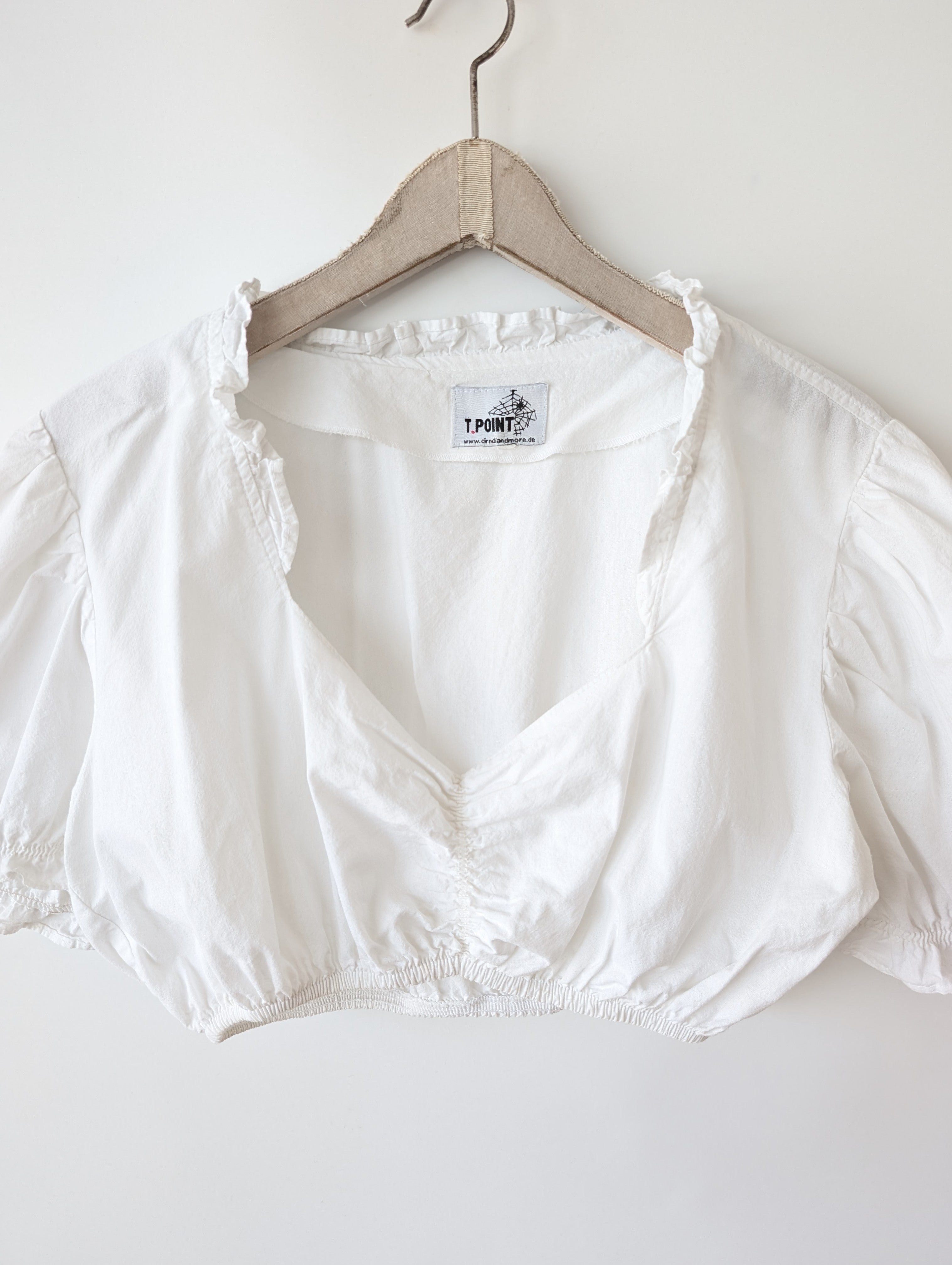 Dirndl Bluse 80s Rüschen Ballonärmel (XL)
