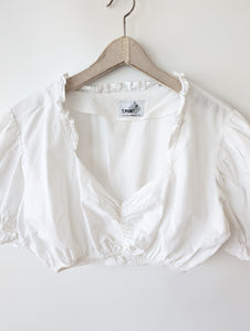 Dirndl Bluse 80s Rüschen Ballonärmel (XL)