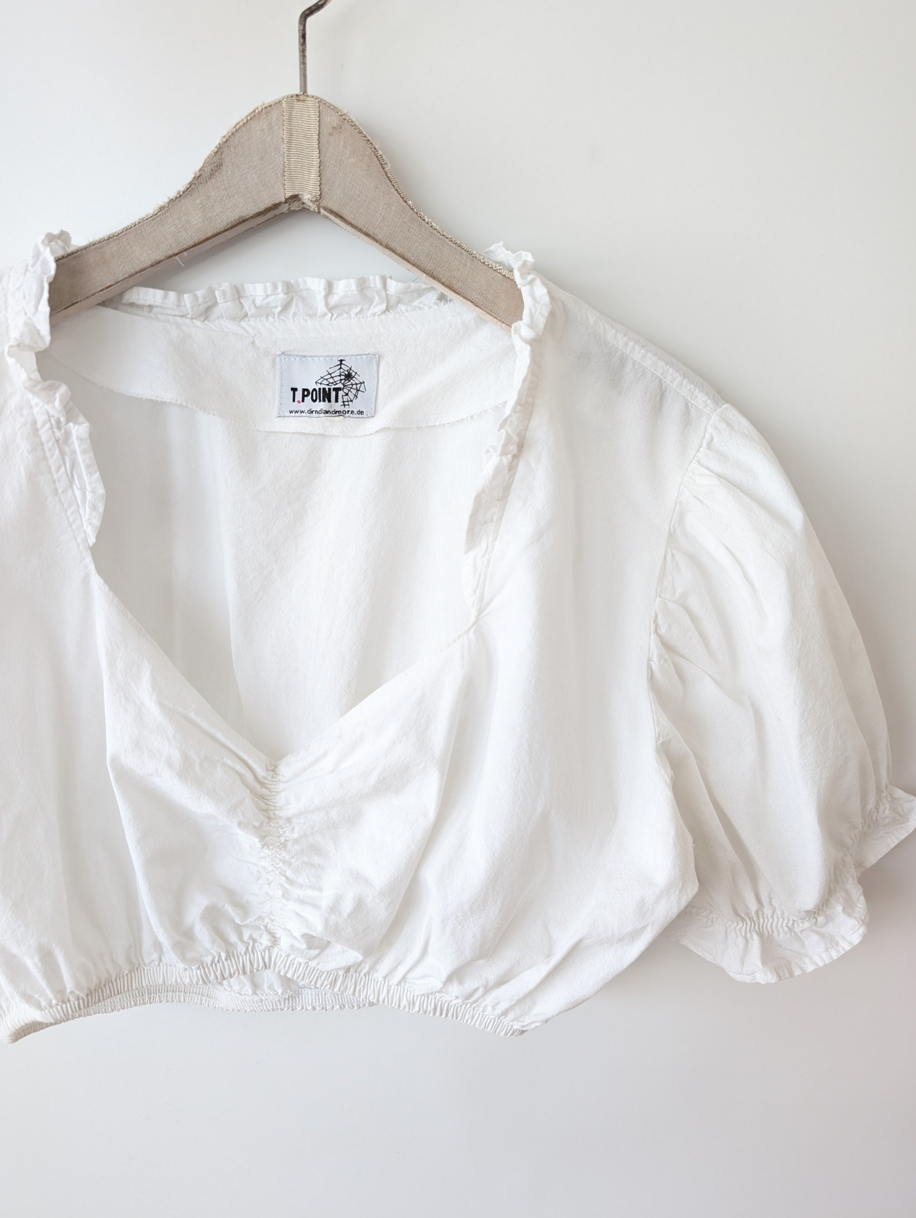 Dirndl Bluse 80s Rüschen Ballonärmel (XL)