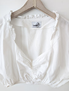 Dirndl Bluse 80s Rüschen Ballonärmel (XL)