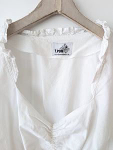 Dirndl Bluse 80s Rüschen Ballonärmel (XL)