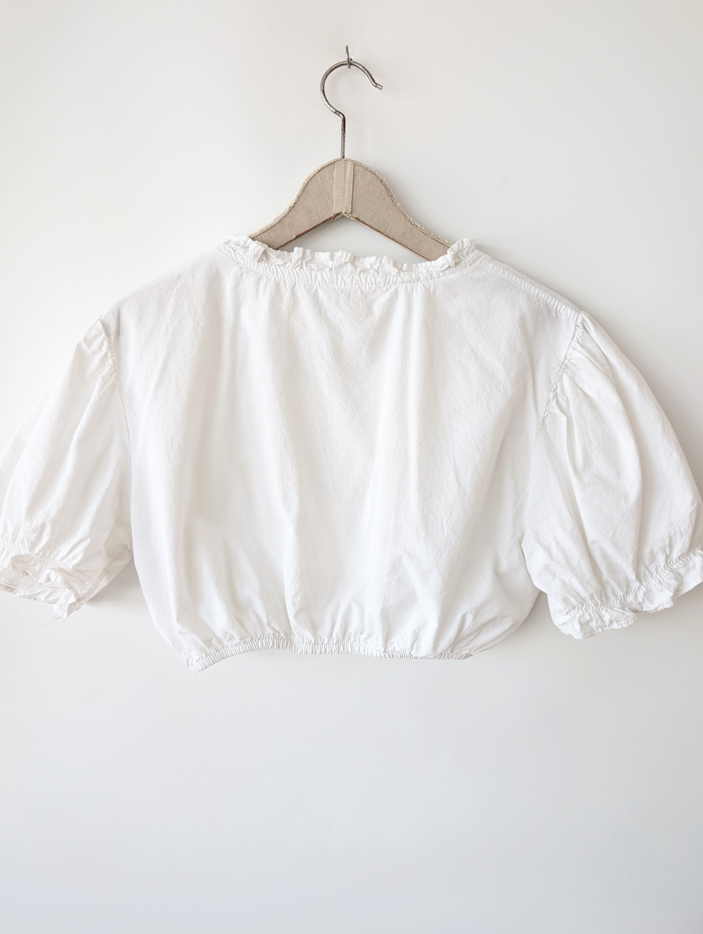Dirndl Bluse 80s Rüschen Ballonärmel (XL)