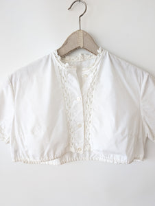 Dirndl Bluse 80s Rüschen Lochspitze Bordüre (S-M)