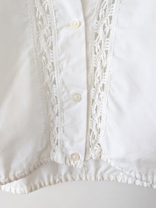 Dirndl Bluse 80s Rüschen Lochspitze Bordüre (S-M)