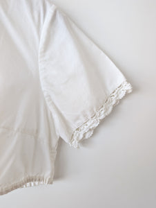 Dirndl Bluse 80s Rüschen Lochspitze Bordüre (S-M)