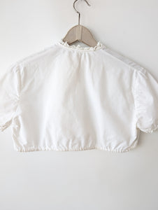 Dirndl Bluse 80s Rüschen Lochspitze Bordüre (S-M)