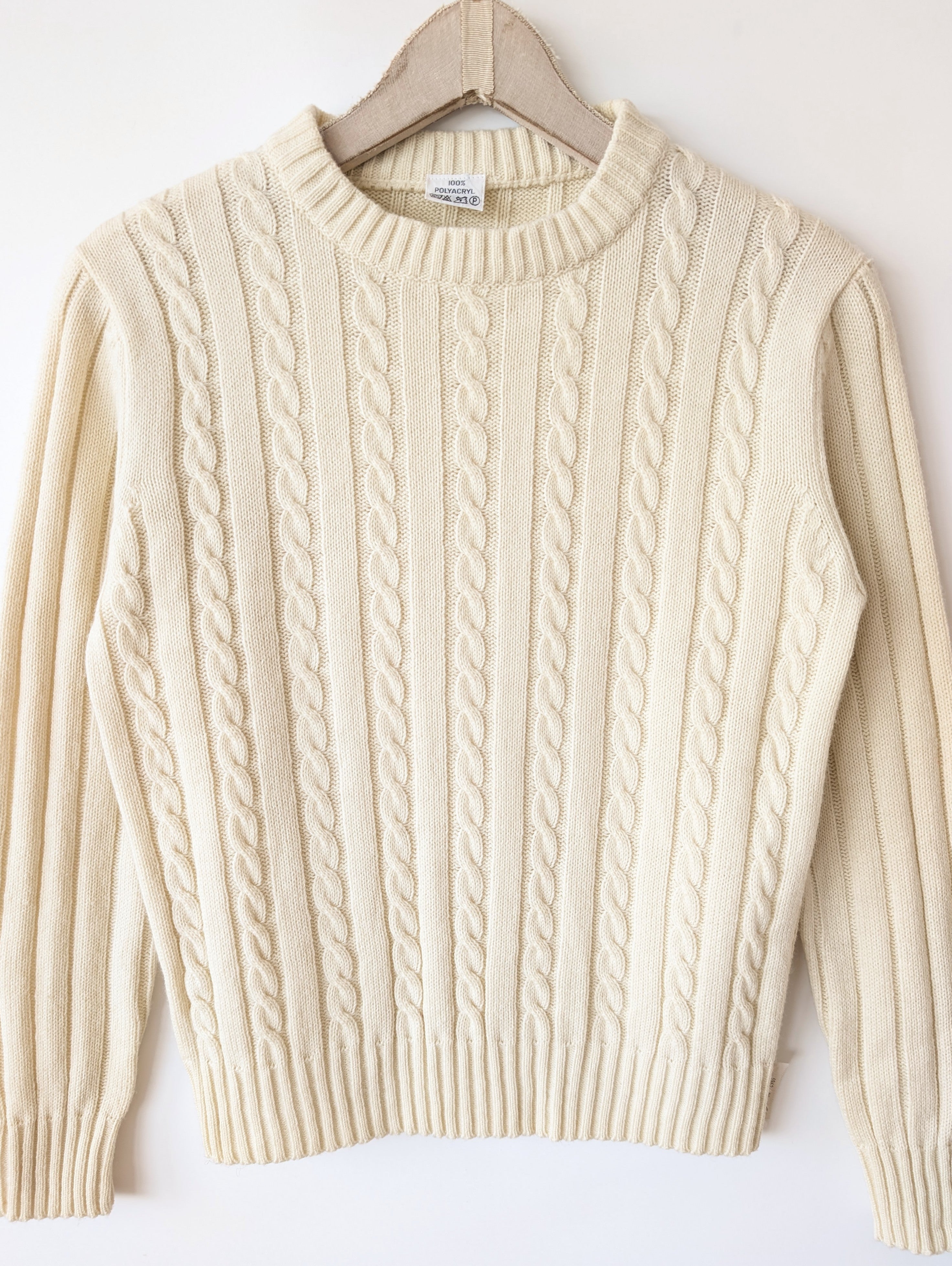 Pullover 70s Zopfstrick Creme 79,- DM (S)